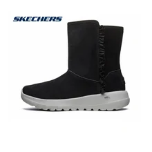 Skechers/женские зимние ботинки; коллекция года; теплые зимние ботинки до середины икры из плюша; удобные повседневные ботинки из хлопка; Botas Mujer; 15525-BLK