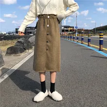Юбки с высокой талией, женские, на пуговицах, длиной до колена, прямые, новинка, корейский стиль, осень, консервативный дизайн, женская одежда, moda feminina, для девушек, хит