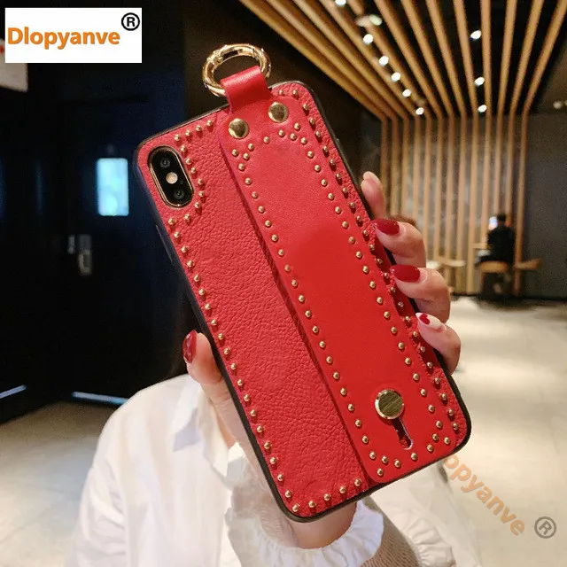 Модный Портативный кожаный чехол для телефона IPhone 11 11Pro X XR Max 6 6S 7 8 Plus, защитный чехол на запястье для девочек, подарок - Цвет: Red