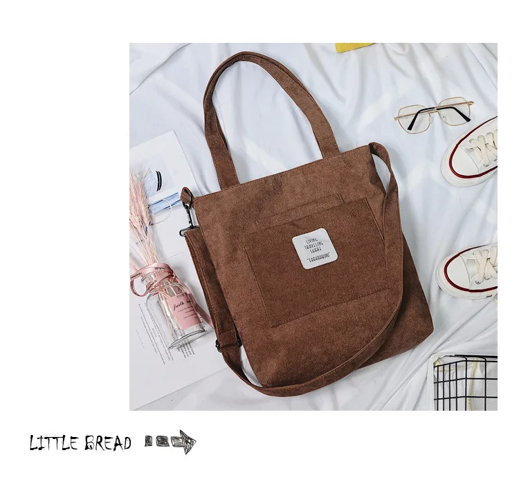 2021 New Literary Canvas Bag Women's Single Shoulder Messenger College Style Student Portable Corduroy Handbag