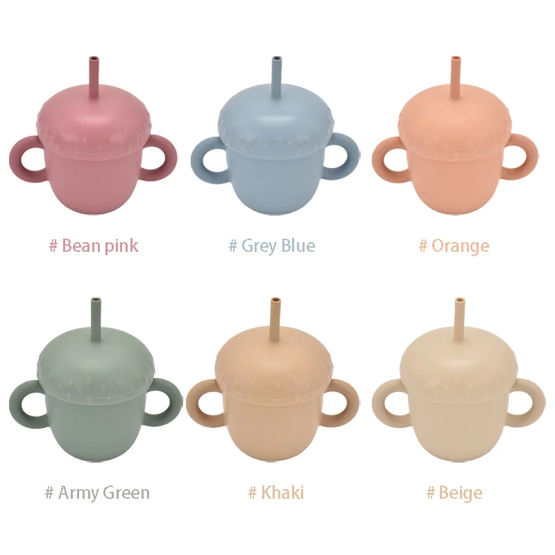 

Baby Silicone Cup BPA Free Portable Food Storage Box Solid Color Baby Learning Cup With Lid Sippy Leakproof Cup Feeding Supplies