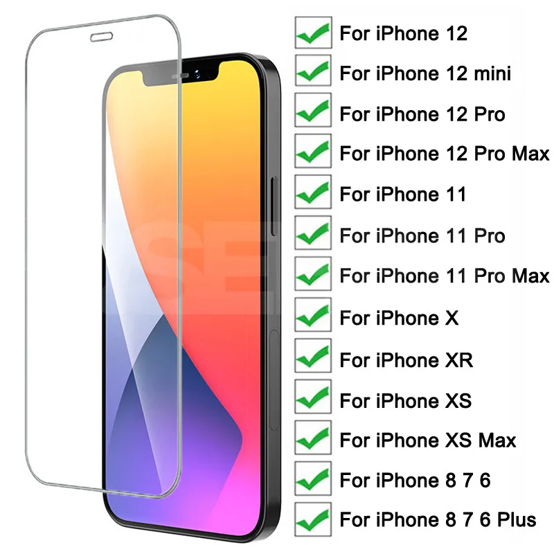9H Full Cover Tempered Glass For iPhone 12 11 Pro XS Max X XR Screen Protector For iPhone 8 7 6 6S Plus 5 5S SE 2020 Glass Film 9H Full Cover Tempered Glass For iPhone 12 11 Pro XS Max X XR Screen Protector For iPhone 8 7 6 6S Plus 5 5S SE 2020 Glass Film