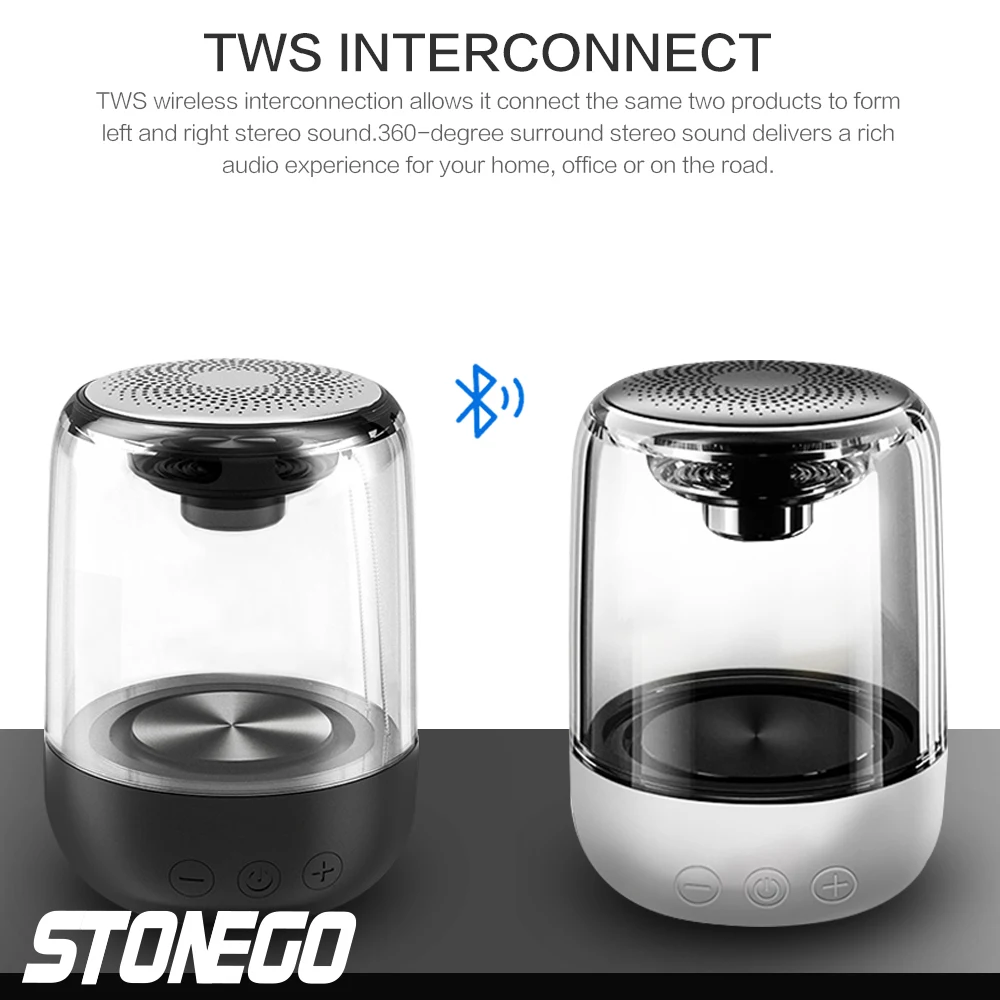 Bluetooth speaker Portable speaker Mini bluetooth speaker Audio speaker Mini sound box STOENGO True Wireless Stereo Speaker with Transparent Design, Breathing LED Light, TWS Bluetooth 5.0, TF Card & AUX Audio Input
