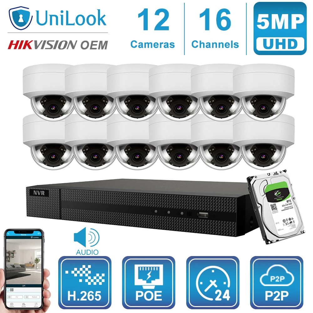 Hikvision OEM 16CH 4 к NVR 5MP купол аудио/4X оптический POE IP Камера 8/10/12/16 шт. открытый системы безопасности CCTV NVR Kit с HDD