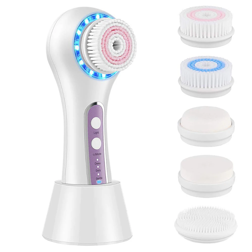 

5 In 1 Electric Silicone Facial Cleansing Brush Rechargeable Skin Peeling Blackhead Removal Pore Cleanser Face Massager Device