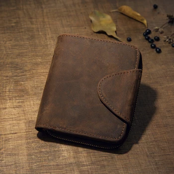 

Crazy Horse Leather Wallets Men Vintage Brown Solid Short Design Zipper Hasp Men Purse crazy horse quality Men's Wallet