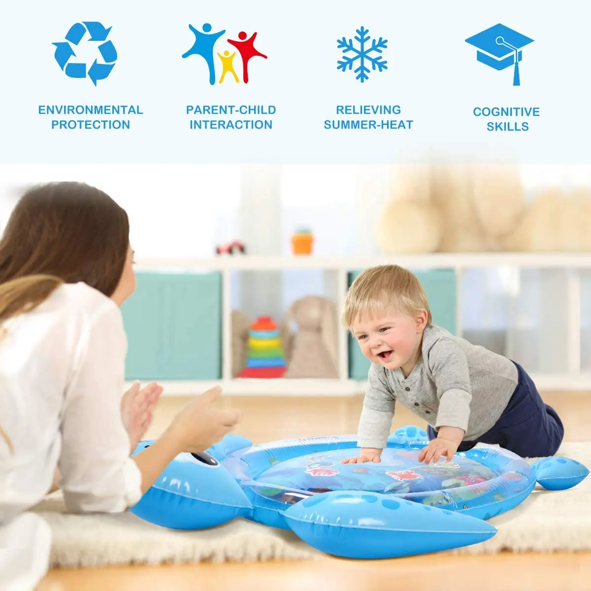 Tummy Time Water Mat, Baby Water Mat Infant Inflatable Play Mat for 3 6 9 12 Months Newborn Boys Girls-122cm*95cm