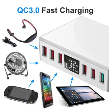 

T9 QC 3.0 6 Ports USB Charger Travel Charger LCD Digital Display Smart Charging Station Multi-Port USB Charging Plug US Plug