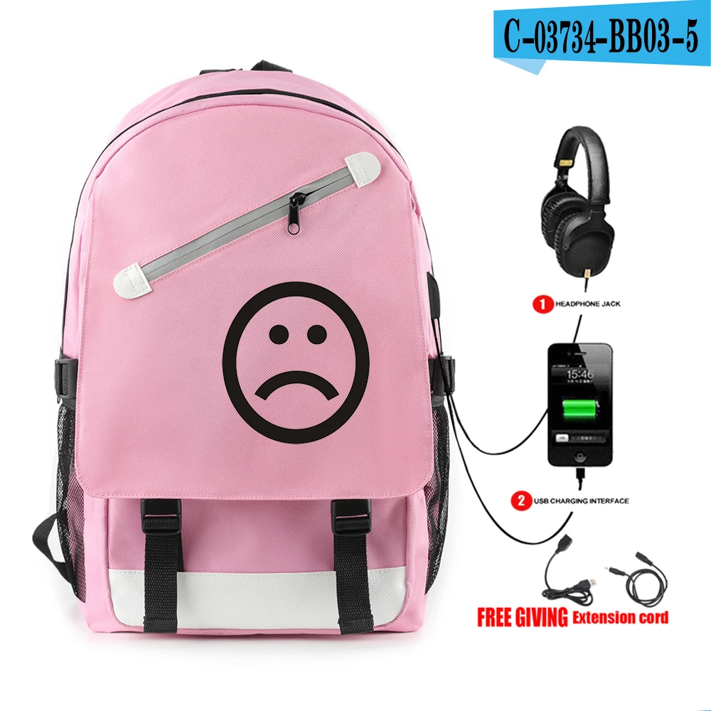 Сумки lil peep Rugzak met Usb-poort Opladen en Lock& Hoofdtelefoon interface Student Werk tas schooltas tas - Цвет: pink