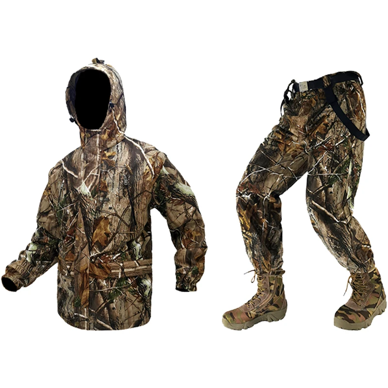 Jacket -Bib pants Bionic Водонепроницаемый Камуфляж охотничья свободная одежда дышащий Ghillie костюм куртка+ комбинезон+ Кепка для спорта на открытом воздухе - Цвет: Jacket -Bib pants