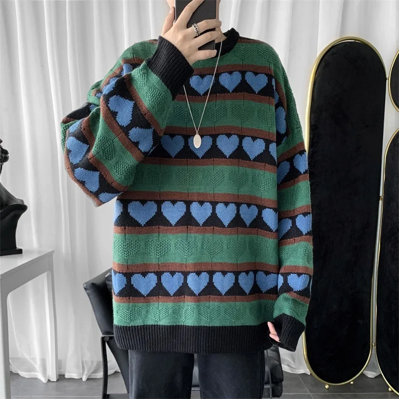 Winter Sweater Men's Warm Fashion Contrast Color Casual Knit Sweater Man Sweter Clothes Wild Loose Long-sleeved Pullover Men Winter Sweater Men's Warm Fashion Contrast Color Casual Knit Sweater Man Sweter Clothes Wild Loose Long-sleeved Pullover Men