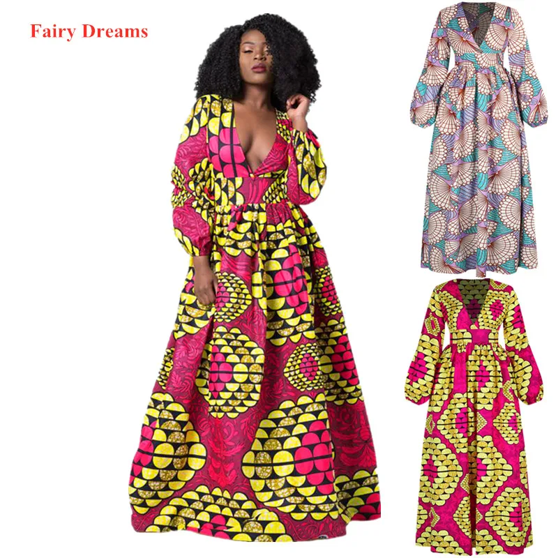 

Women's African Long Dress Traditional African Clothing Dashiki Ankara Maxi Dresses Elegant Print African Clothes 2019