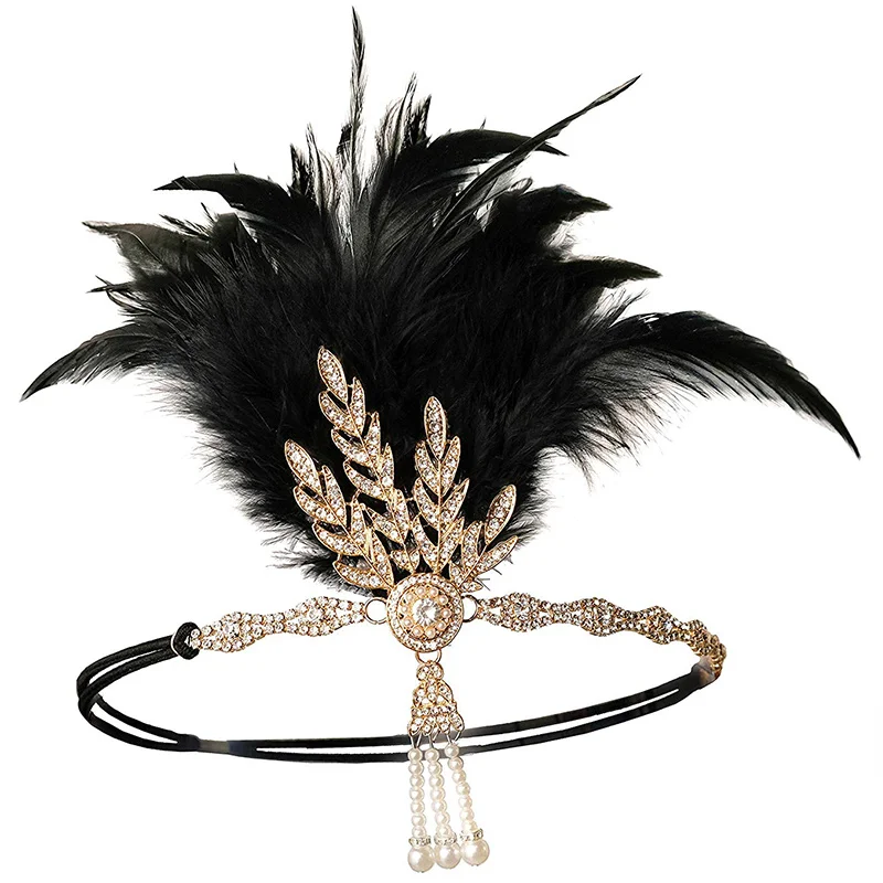 Headband Женские 1920s Гэтсби Хлопушки бахрома платье V шеи бисером блесток платье(розовый/черный/красный/Абрикосовый) S-XXL - Цвет: Headband
