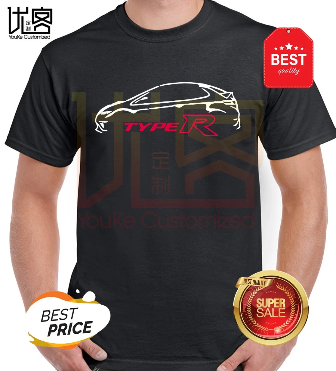 Honda civic type r inspired Классическая футболка с машинкой для мужчин и женщин 100% хлопок