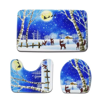 

3pcs Christmas Bath Mat WC Toilet Seat Cover Toilet Mat Toilette Tapa Inodoro Decoration Christmas Commode Toilet Ornament