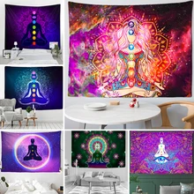 Indian Buddha Statue Meditation 7 Chakra Tapestry Wall Hanging Mandala Tapestries Wall Cloth Psychedelic Yoga Wall Hanging
