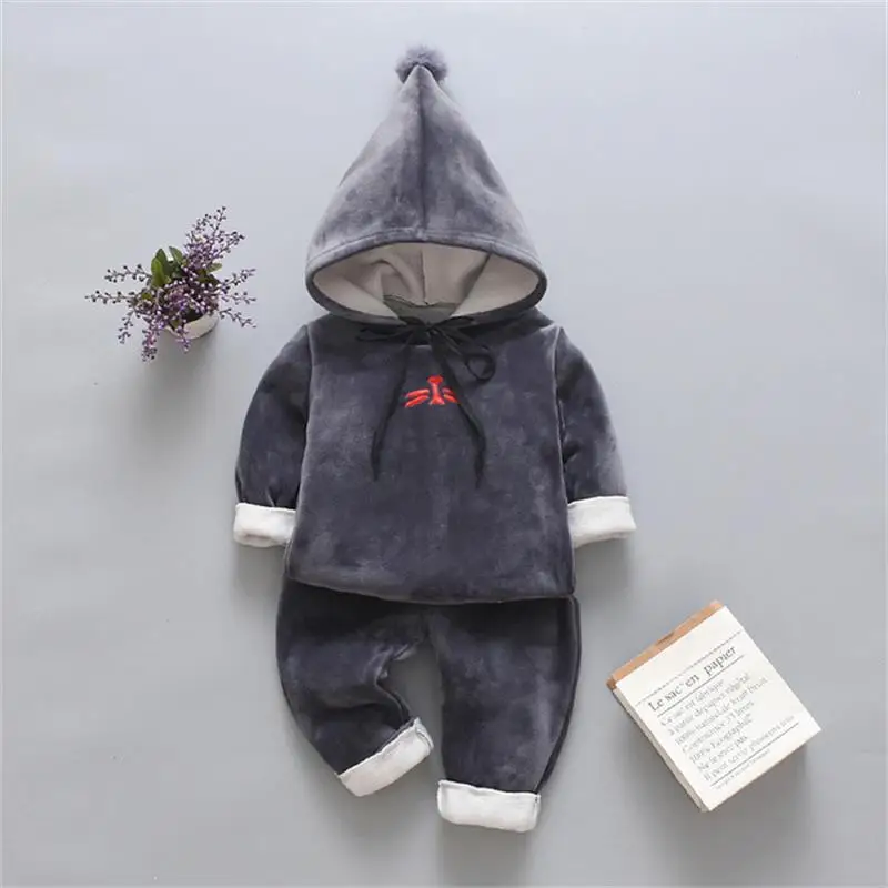 Style 3 Комплект зимней одежды для малышей; флисовый От 1 до 3 лет с длинными рукавами; толстовка с капюшоном и рисунком для мальчиков и девочек+ брюки; комплект из 3 предметов; плотные теплые костюмы - Цвет: Style 3