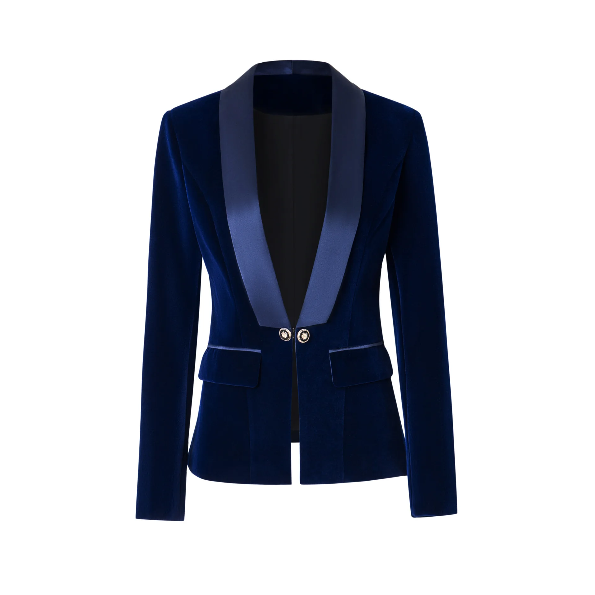 HarleyFashion Fall Spring Brief Design Single Buttons Top Quality Black/Blue Velvet Basic Slim Women Blazers Casual Jackets 3