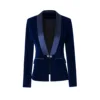 HarleyFashion Fall Spring Brief Design Single Buttons Top Quality Black/Blue Velvet Basic Slim Women Blazers Casual Jackets 3