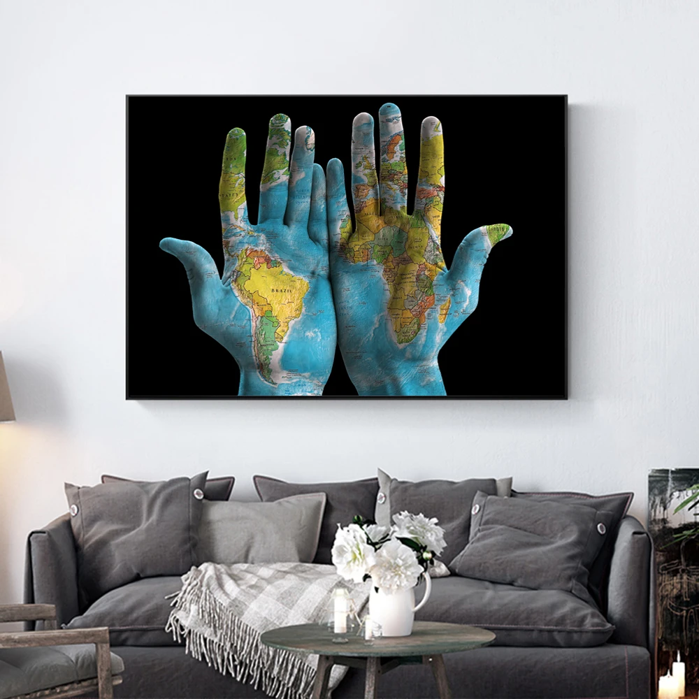 

Graffiti Art World Maps Draw In Hands Canvas Art Prints Modern Pop Canvas Pantings Wall Art Modular Pictures For Living Room