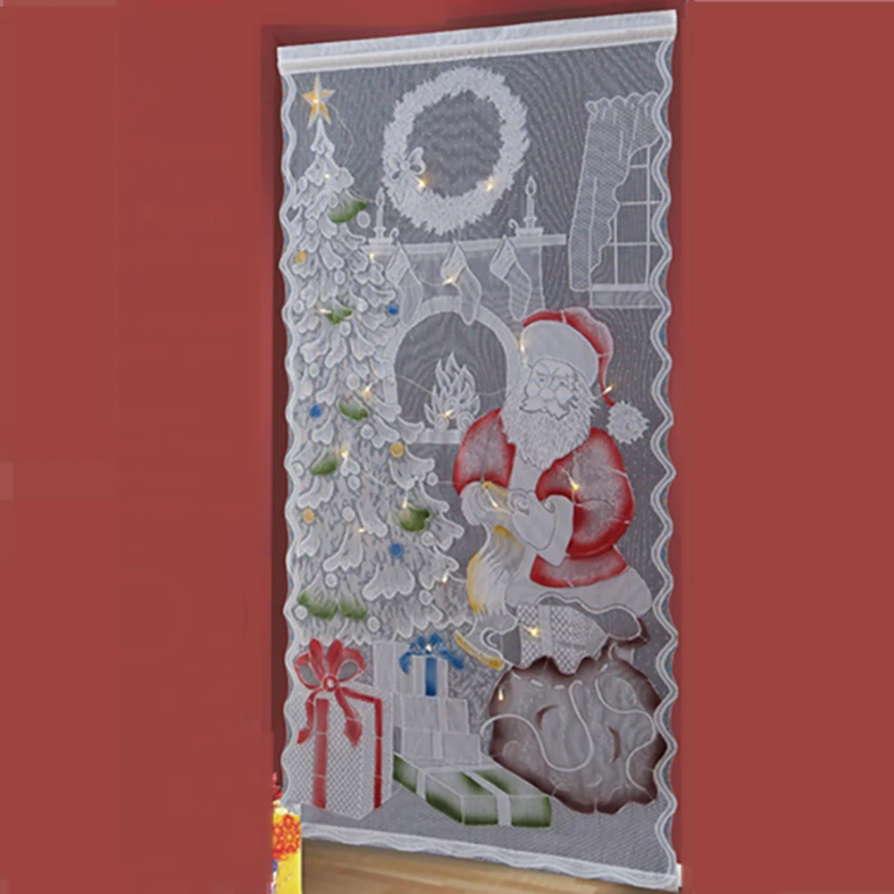 LED Light Lovely Santa Claus Gift Lace Curtain Window Drape Home Christmas Festival Decor Easy To Install Home Decoration