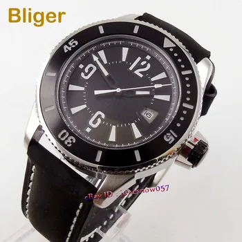 

Bliger 43mm Miyota 8215 automatic men's watch sapphire glass black dial date display luminous bezel leather strap