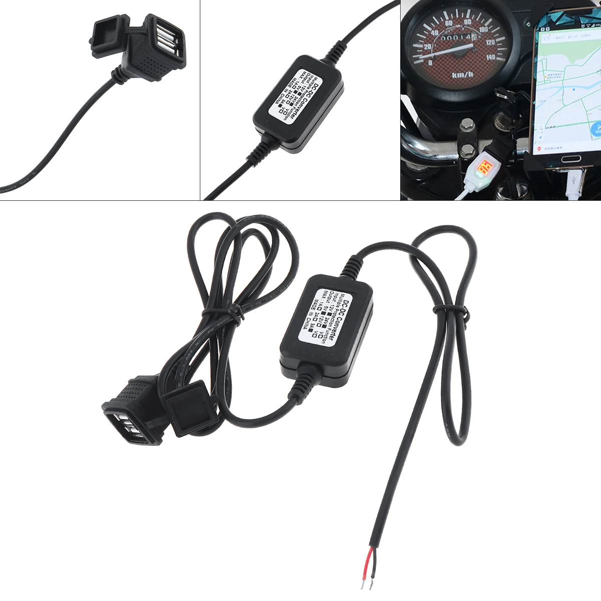 

12V 24V Universal Dual USB Car Mobike phone Charger DC to DC Coverter 5V 3A Waterproof for Motorcycle Motorbike Car RV