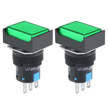 

uxcell 2pcs 16mm Latching Push Button Switch Green Square Button DPST 1 NO 1 NC
