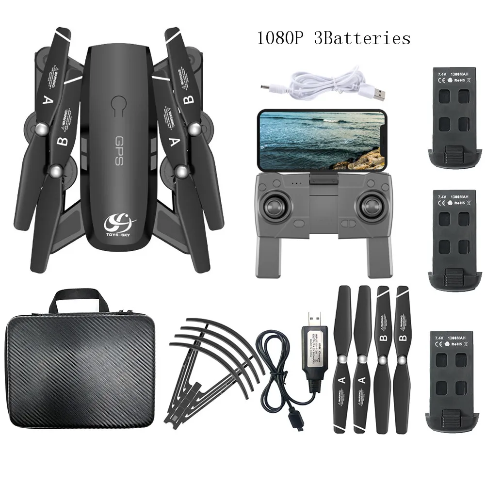 Пси gps WI-FI FPV Дрон с Камера HD 1080P 18 мин Время полета дрона с дистанционным управлением S166 gps Квадрокоптер селфи Дрон игрушечный RC Дрон для начинающих - Цвет: 1080P 3Batteries