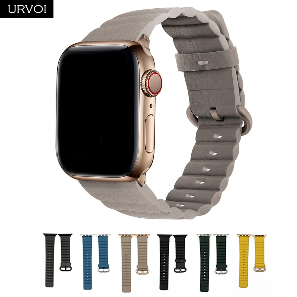 Ремешок URVOI для Apple Watch series 5 4 3 2 1 из натуральной кожи с кольцами ремешок для iWatch современный дизайн пряжка crazy horse
