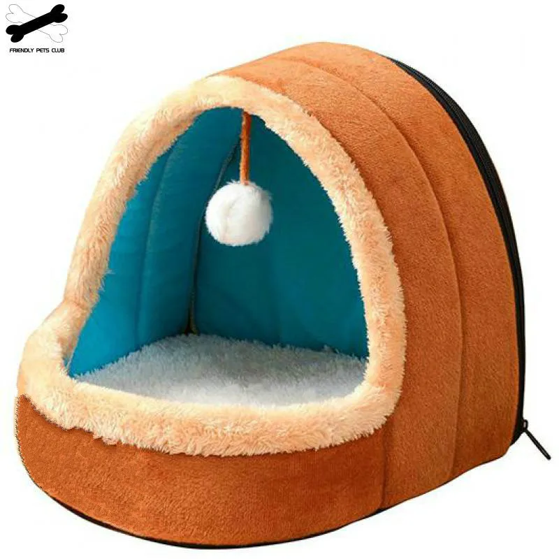 Cama para gato y perro, casa para cachorro con pelota de juguete, cojín suave y cálida para mascota, caseta para perro, Castillo para gato