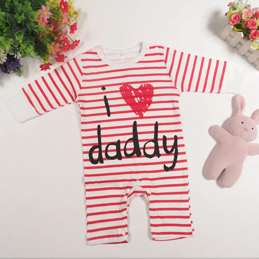 Newborn Stripe Letter Rompers Spring Autumn Fabric Infant Baby Boys Girls Jumpsuit Quality Cotton Baby Clothing Ropa Bebes Body