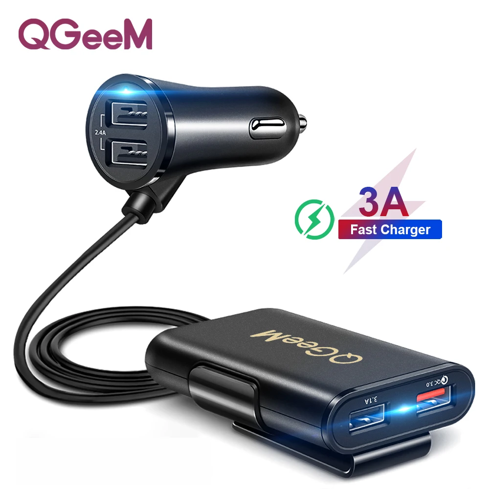 

QGEEM 4 USB QC 3.0 Car Charger Quick Charge 3.0 Phone Car Fast Front Back Charger Adapter Car Portable Charger Plug for iPhone