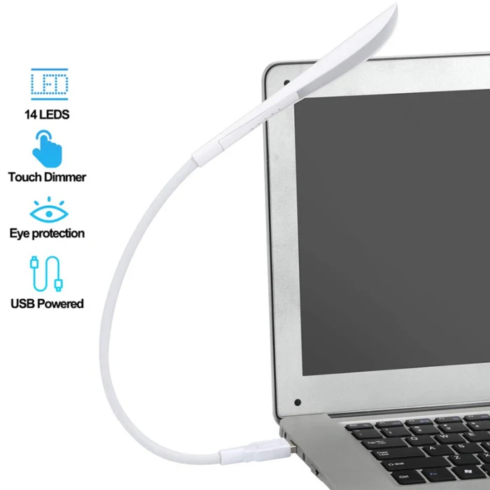 USB лампа для чтения портативный ноутбук USB светильник с 14 светодиодный с регулируемой яркостью сенсорный Переключатель гибкий гусиная шея FAS6