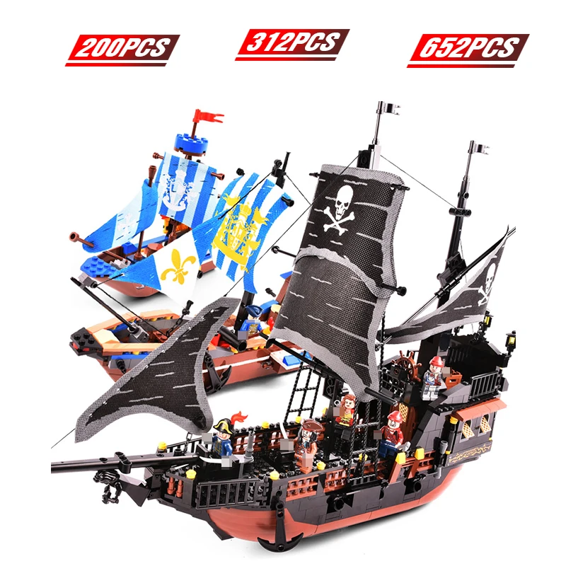 

652 Pcs Black Pearl Ship Compatible with Legoing Pirates Ships Caribbean Model Building Blocks Boys Birthday Gifts Kids Toys