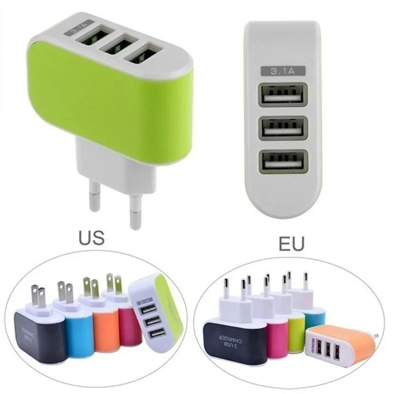 AC DC 5V 1A Universal Power Supply 3 Port USB Mobile phone charger 5V USB Power Supply 220V EU Adapter Plug For Phone Charger