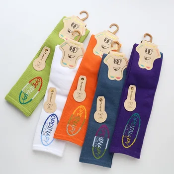 

CHILDREN'S Socks Small Lettered xiao tui wa Autumn and Winter New Style Han-Free with Flat Sock Combed Cotton Knee-Length Hose