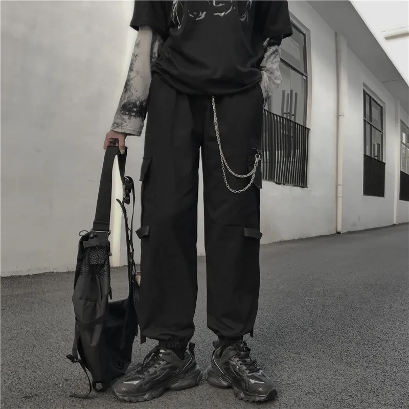 Популярная женская одежда, корейские хипстерские harajuku ulzzang BF однотонные повседневные Прямые брюки длиной до щиколотки, весенне-осенние шикарные Капри-Карго