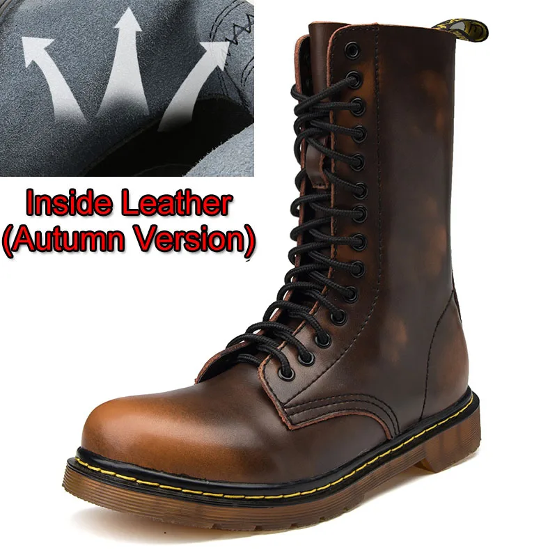 Brown Leather Популярные мотоциклетные ботинки унисекс Размеры 35-48, мужские зимние армейские ботинки с высоким берцем мужские кожаные повседневные Роскошные армейские ботинки - Цвет: Brown Leather