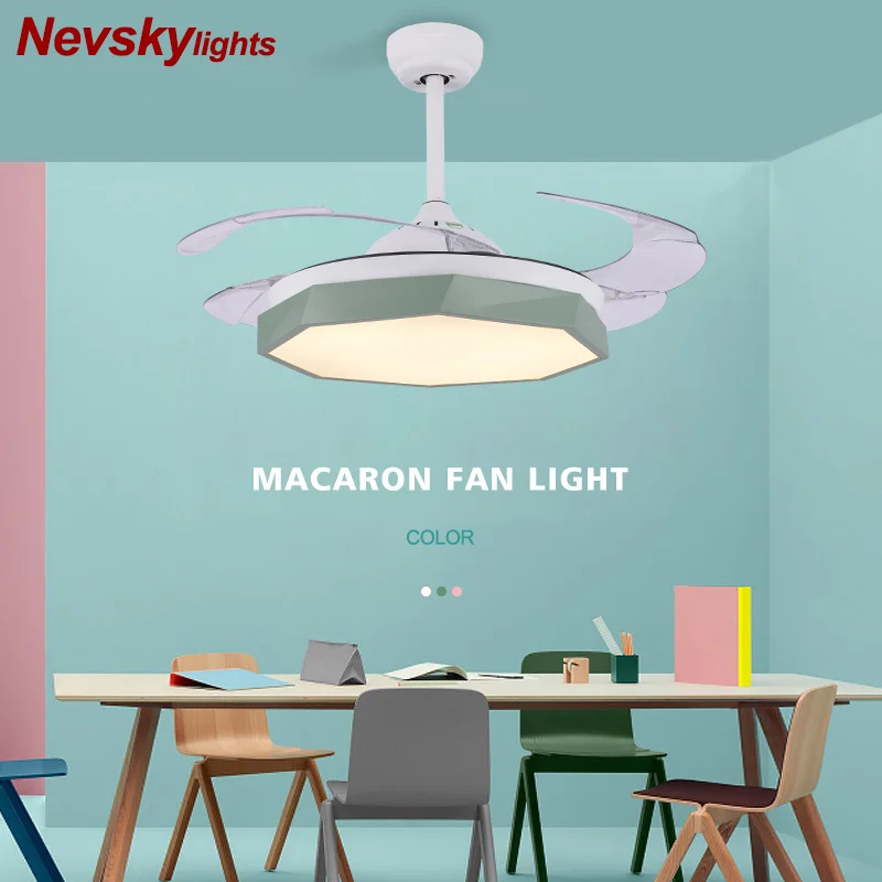 

Modern folding wing ceiling fans macaron led for dining room plafond ventilator ceiling fan light with remote control led fans