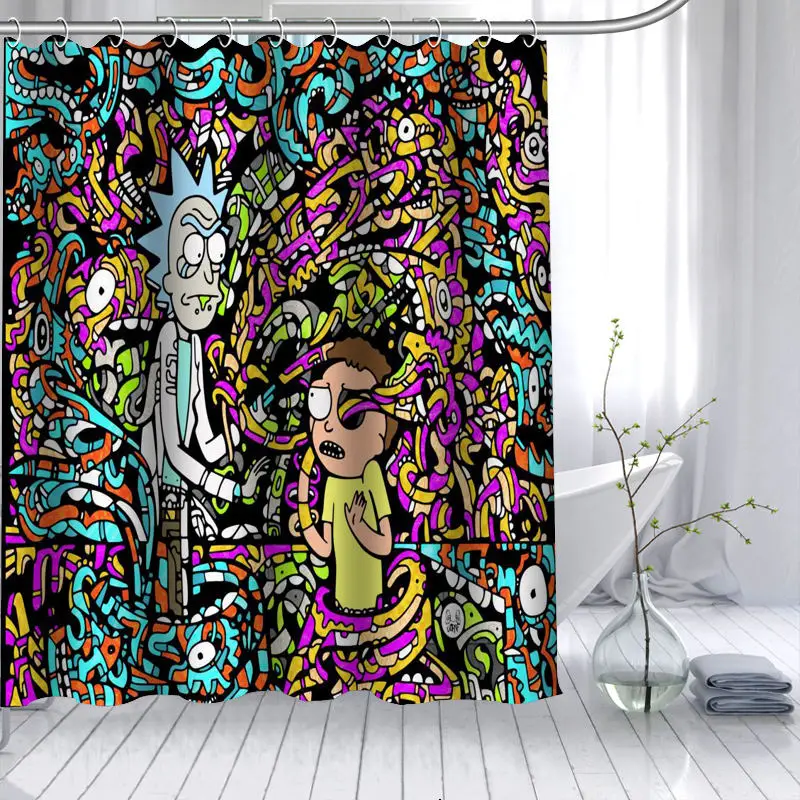 

Rick And Morty Shower Curtain 3D Waterproof Polyester Fabric Bath Curtain High Defintion Printing 12 Hooks For The Bathroom