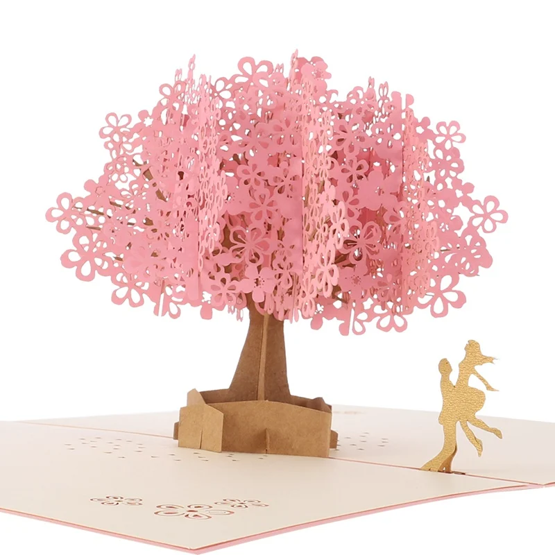  Handmade 3D Pop Up Cherry Blossoms Tree Lover Valentine Anniversary Paper Sakura Greeting Invitatio - 4000543733166