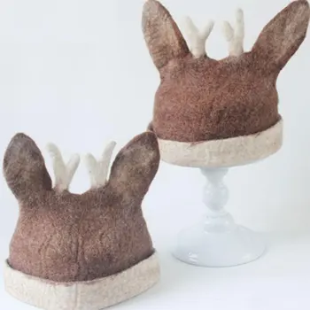 

Cute Antler Ears Wool Felt Hats for women Fashion Original Handmade Animal Headgear Hats Christmas Gift Forest Elk Cap Elf Hat