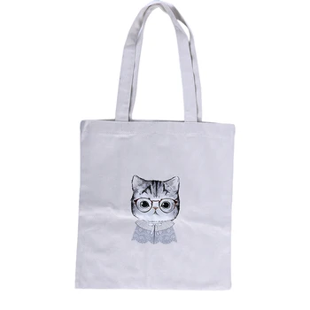 

Women Canvas Handbag cartoon Cat Printed Shoulder bag Female Large Capacity Ladies Beach Bag Women Canvas Tote Shopping Handbags