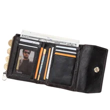 

New Design RFID anti theft brush genuine cow leather designer men's three fold zipper zero wallet holographic High-quality