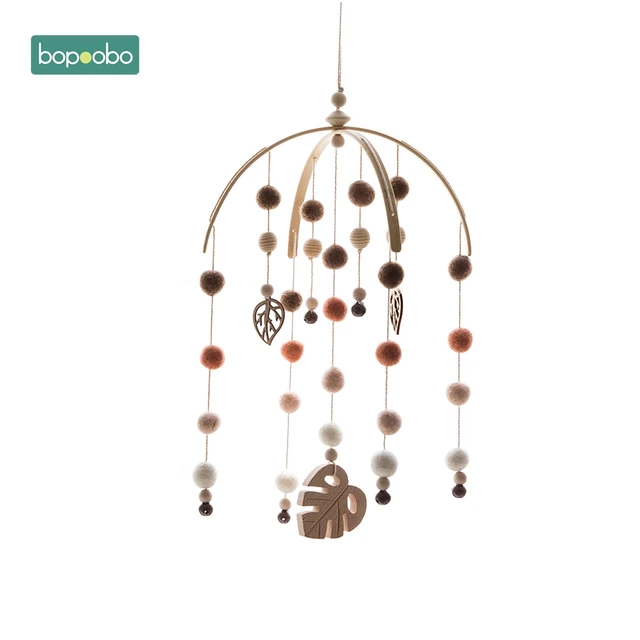 Bopoobo 1set Silicone Beads Baby Mobile Beech Wood Bird Rattles Wool Balls Kid Room Bed Hanging Decor Nursing Children Products Leaf Set