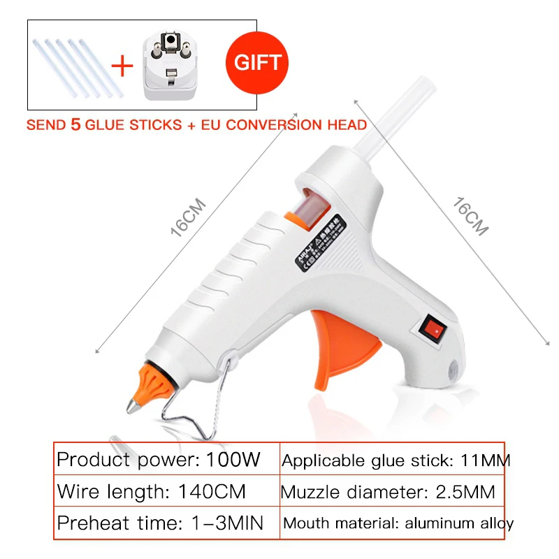 100W 5 glue stick AIRAJ Модернизированный термоклеевой пистолет 70 Вт/100 Вт/120 Вт/150 Вт удобный инструмент для ремонта клея с клеевым клеем и конверсии головки ЕС - Цвет: 100W 5 glue stick
