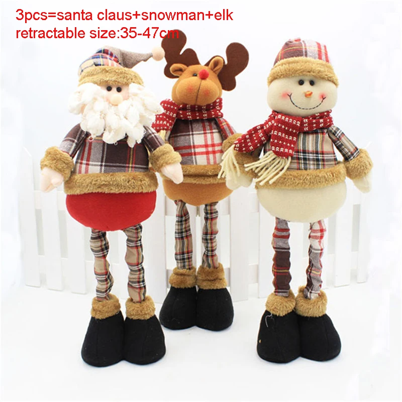 Рождественские украшения, выдвижные фигурки-подставки, 3 шт., Санта Клаус+ Снеговик+ лось, Рождественские куклы, аксессуары для украшения дома и офиса