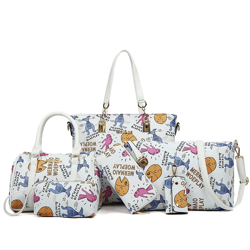 

2016 New Style Listed Europe And America Printed Women's Fashion Six Pieces Set Different Size Bags Casual Oblique Hand Large Ba