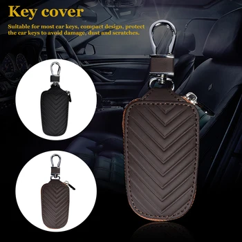 

Cowhide Key Wallet Car Key Bag Hanging Waist Leather Zipper Bag Universal Men Women Leather Key Cover Multi Function Key Case